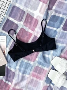 SHEIN Swim Top bikini de tirantes unicolor - Negro - Ver 2