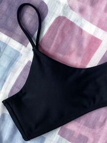 SHEIN Swim Top bikini de tirantes unicolor - Negro - Ver 3