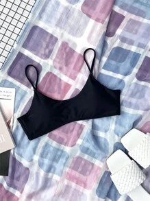 SHEIN Swim Top bikini de tirantes unicolor - Negro - Ver 4
