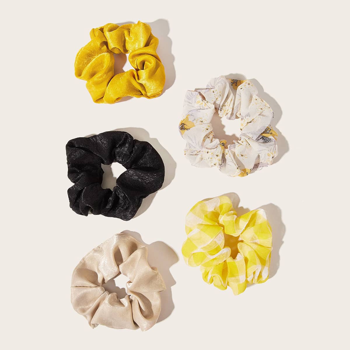 

5pcs Floral & Plaid Scrunchie, Multicolor