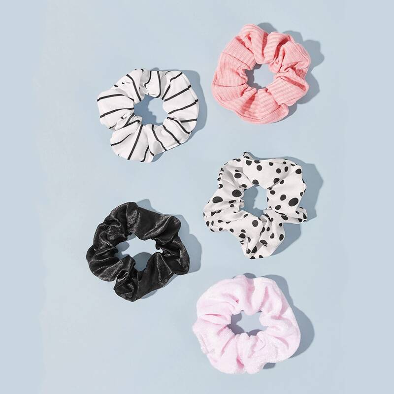 

5pcs Dalmatian & Striped Scrunchie, Multicolor