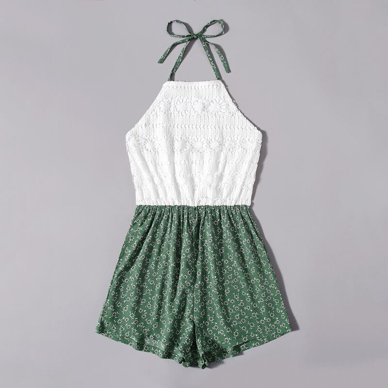 

Ditsy Floral Embroidery Halter Romper, Multicolor
