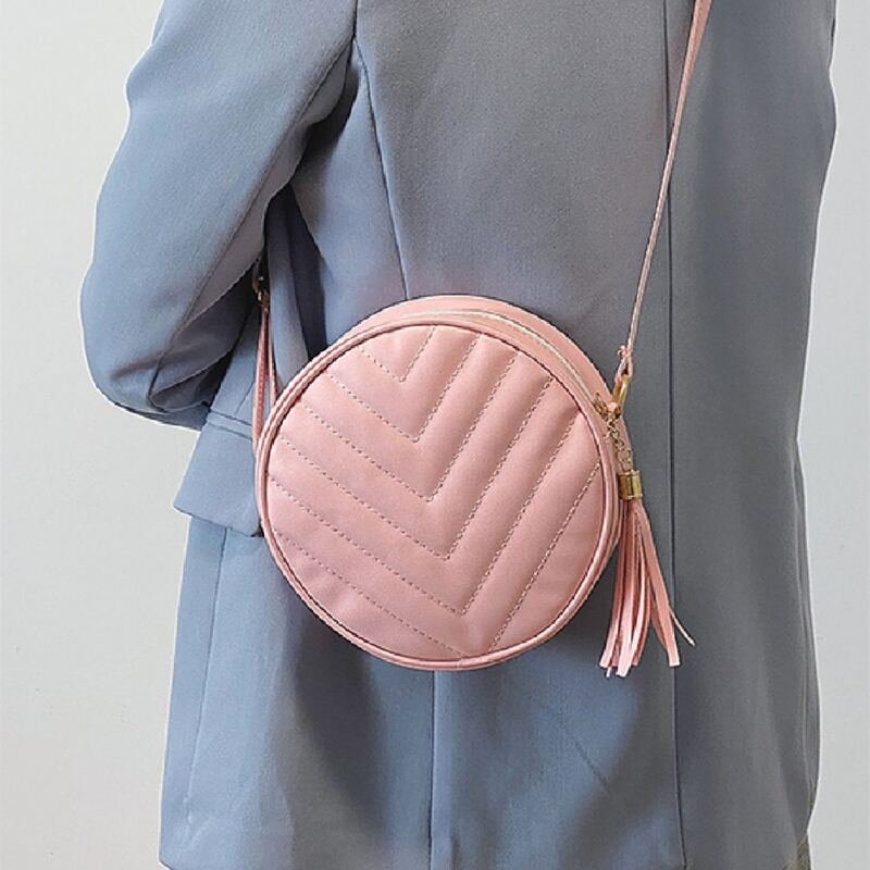 

Mini Tassel Decor Chevron Circle Bag, Pink