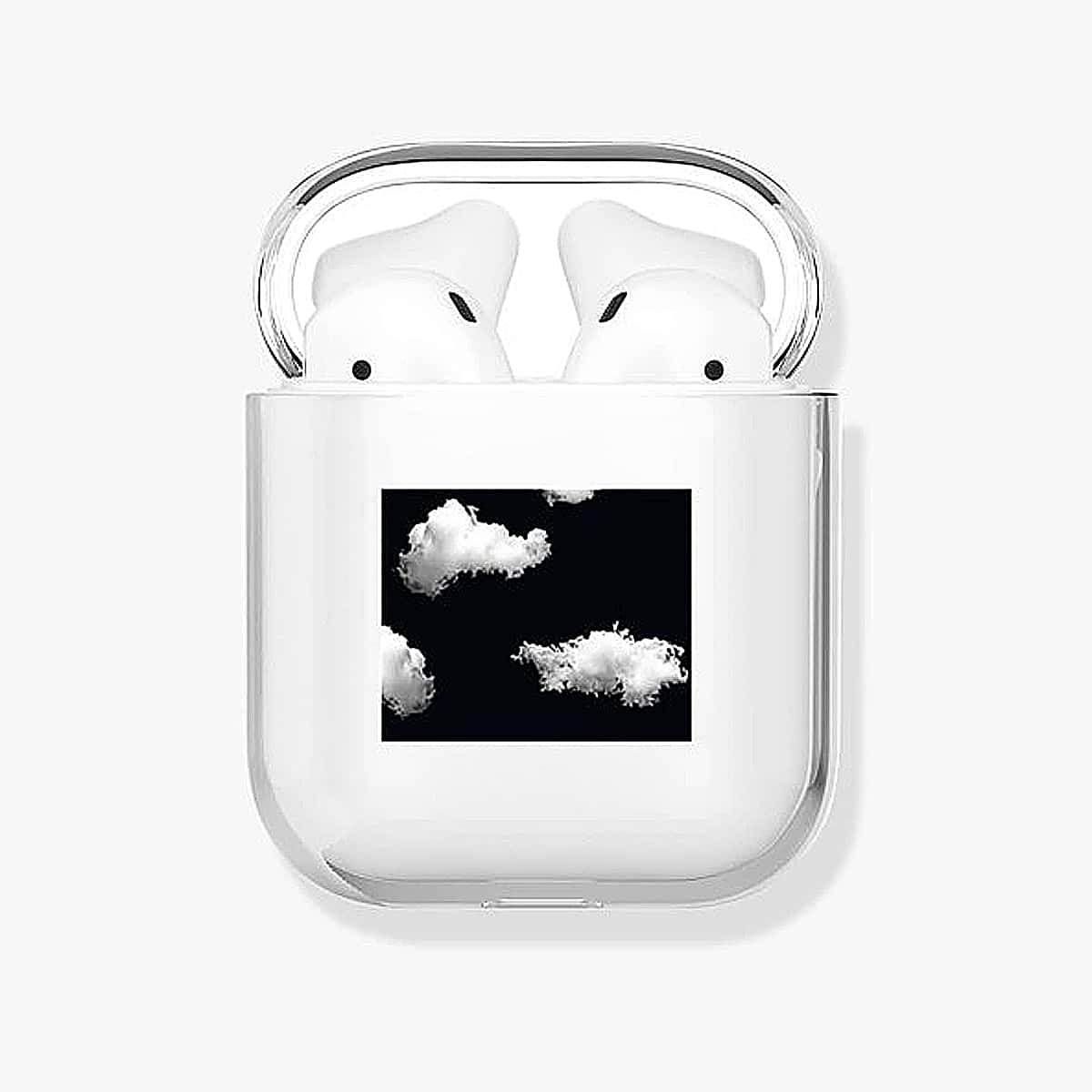 

Cloud Print Clear AirPods Case, Black and white