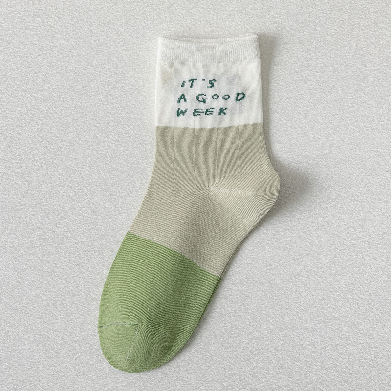

Colorblock Slogan Graphic Crew Socks, Multicolor