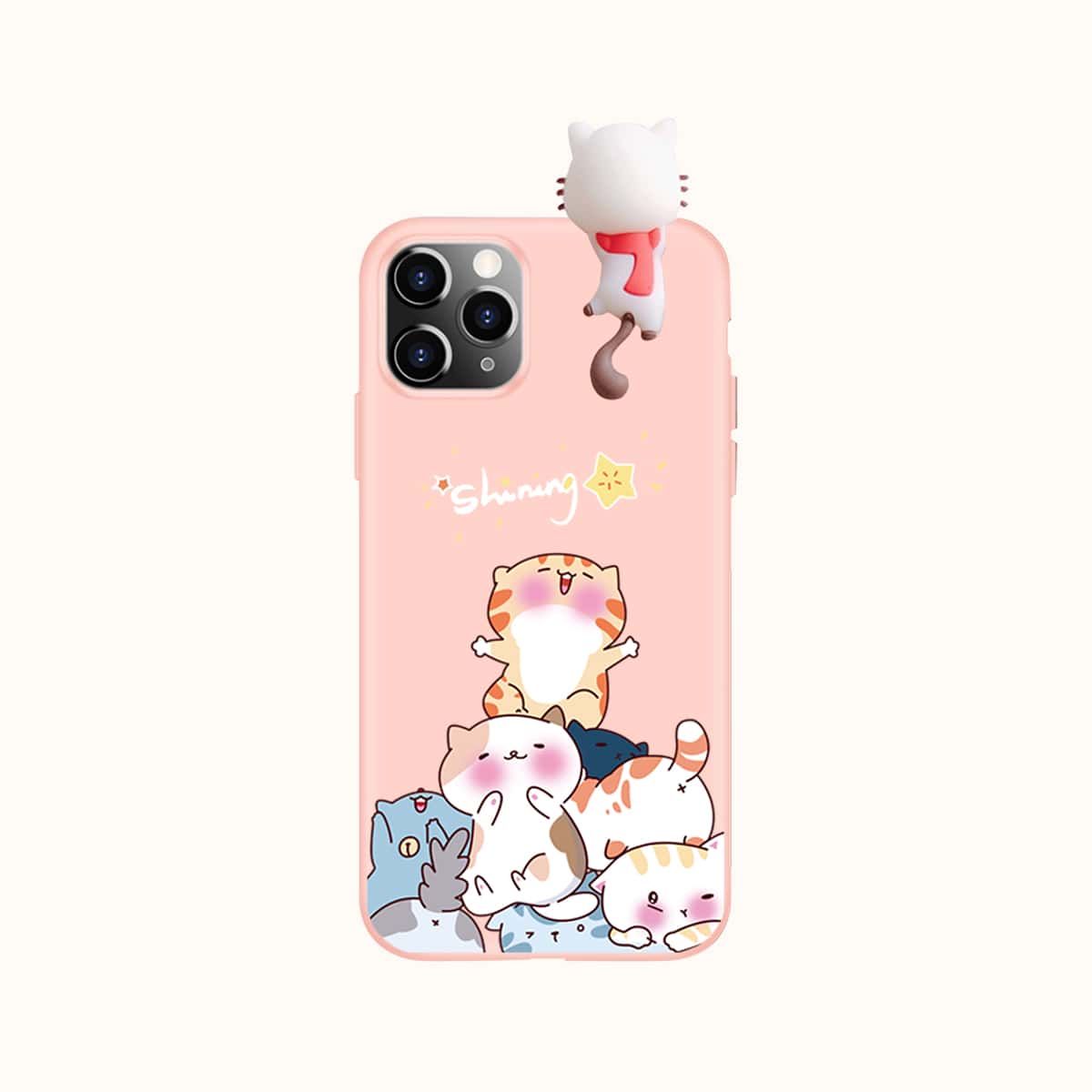 

Cartoon Cat Print Phone Case, Pink