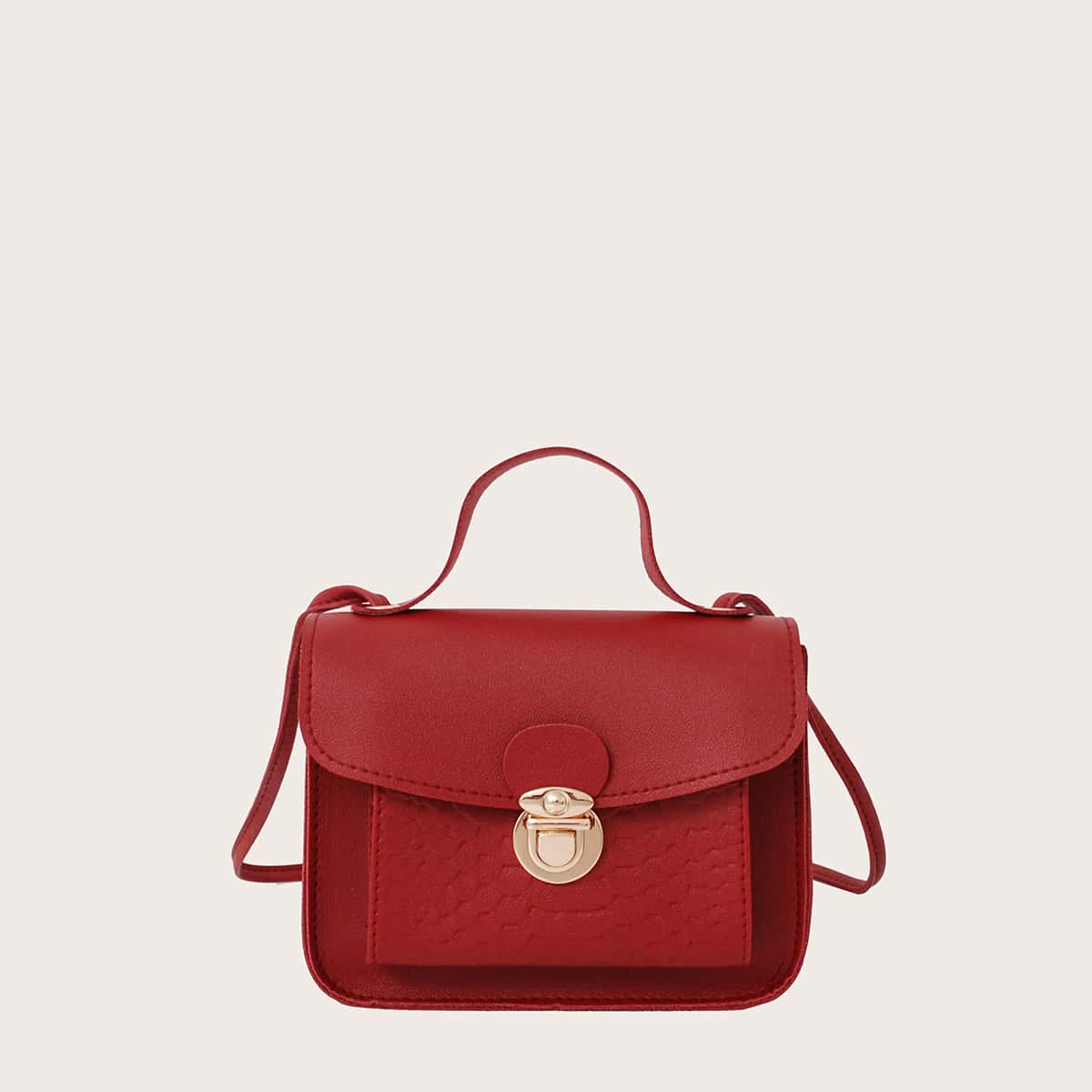 

Push Lock Satchel Bag, Red