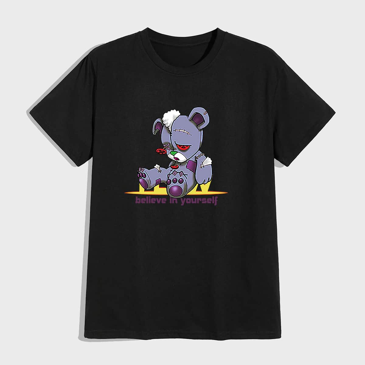Guys Slogan Cartoon Graphic Tee, Black