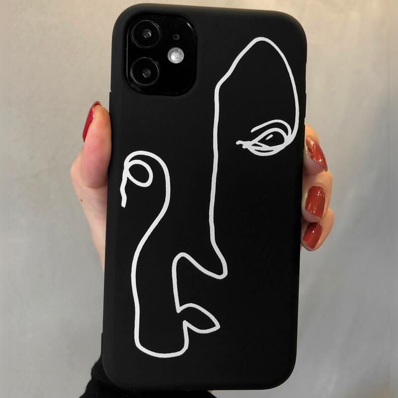 

Abstract Face Print Phone Case, Black