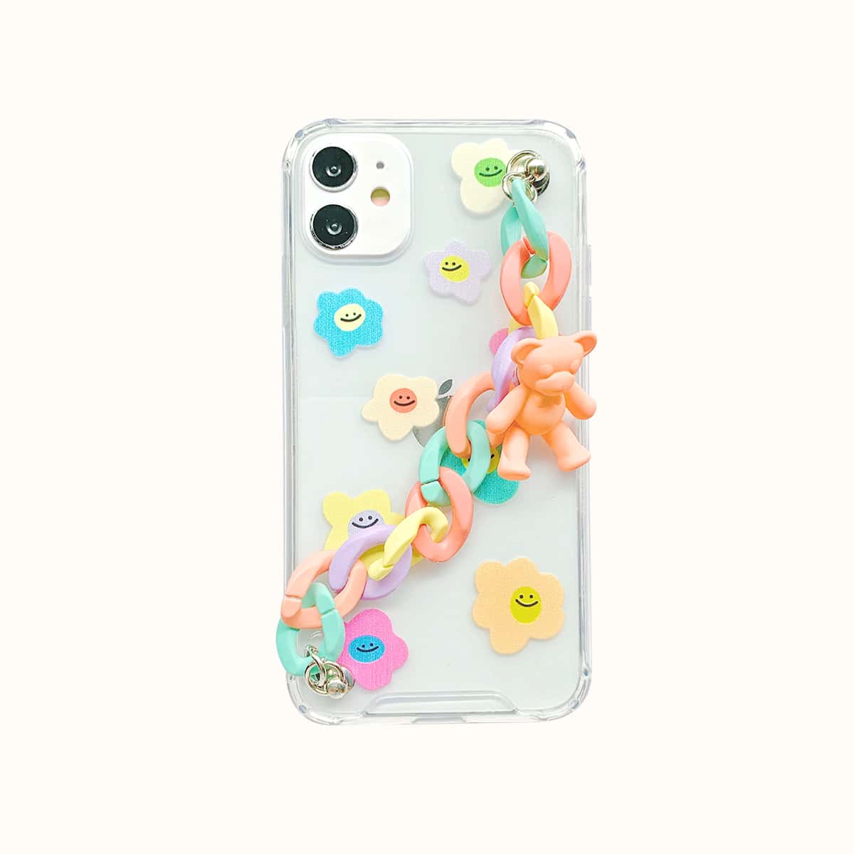 

Cartoon Bear Decor Phone Case With Chain Strap, Clear