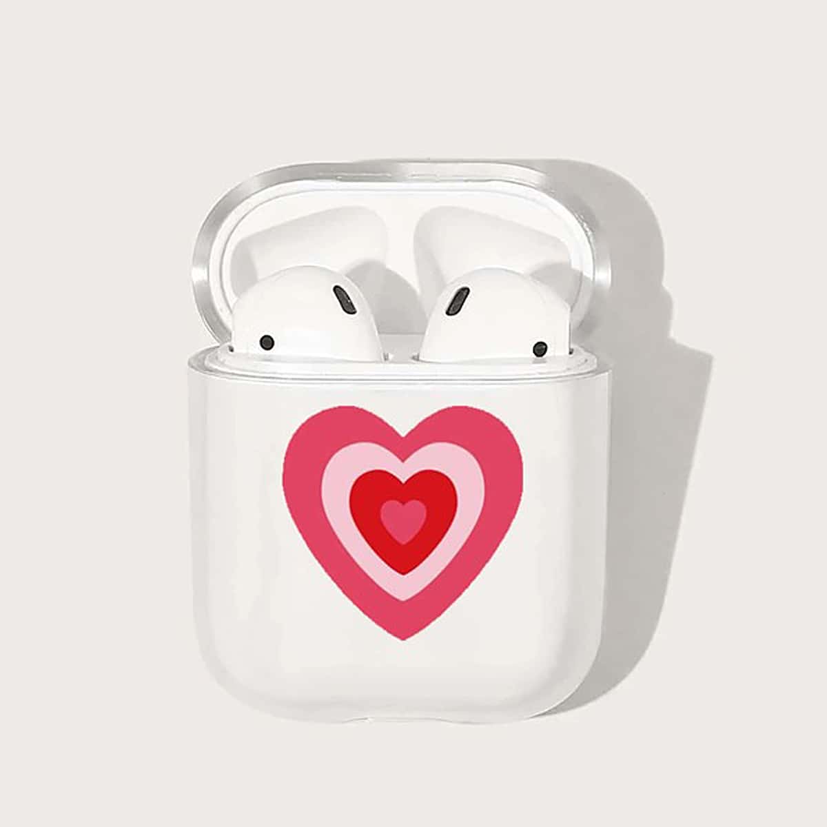 

Heart Print Clear AirPods Case, Red