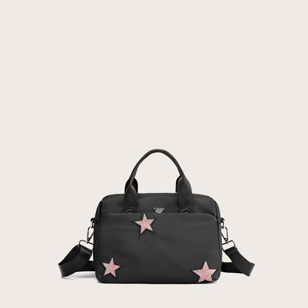 

Star Embroidered Tote Bag, Black