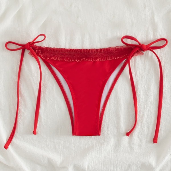 

Frill Trim Tie Side Bikini Panty, Red