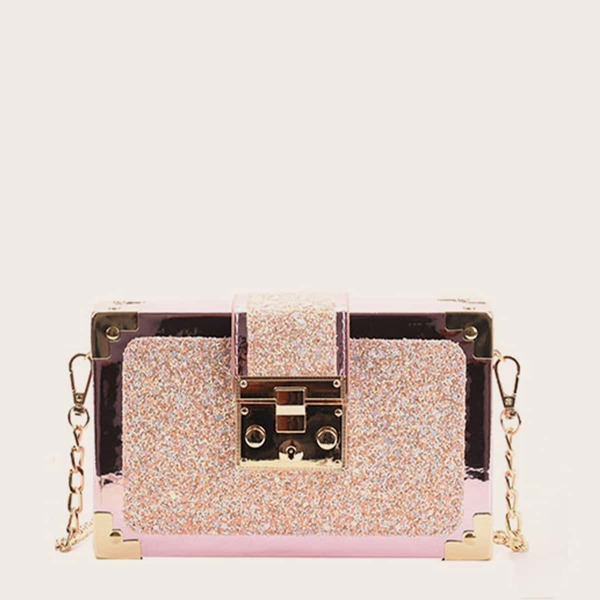 

Glitter Chain Crossbody Bag, Baby pink