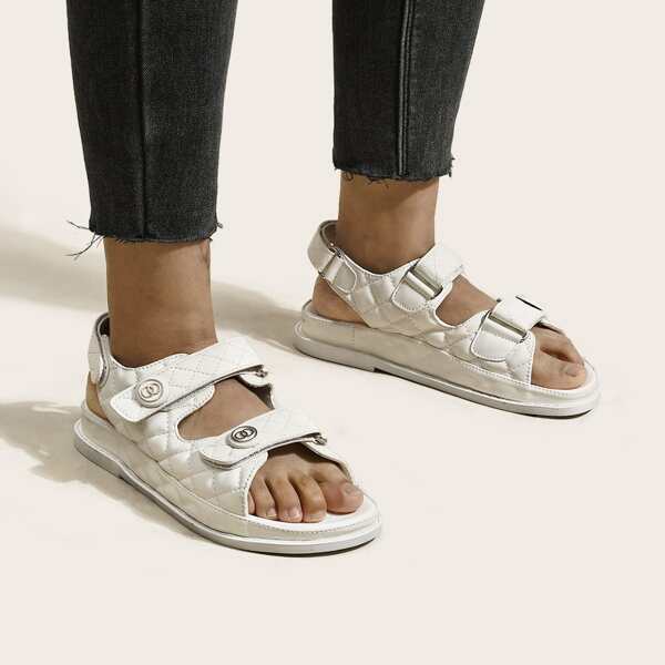 

Velcro Strap Quilted Sport Sandals, White