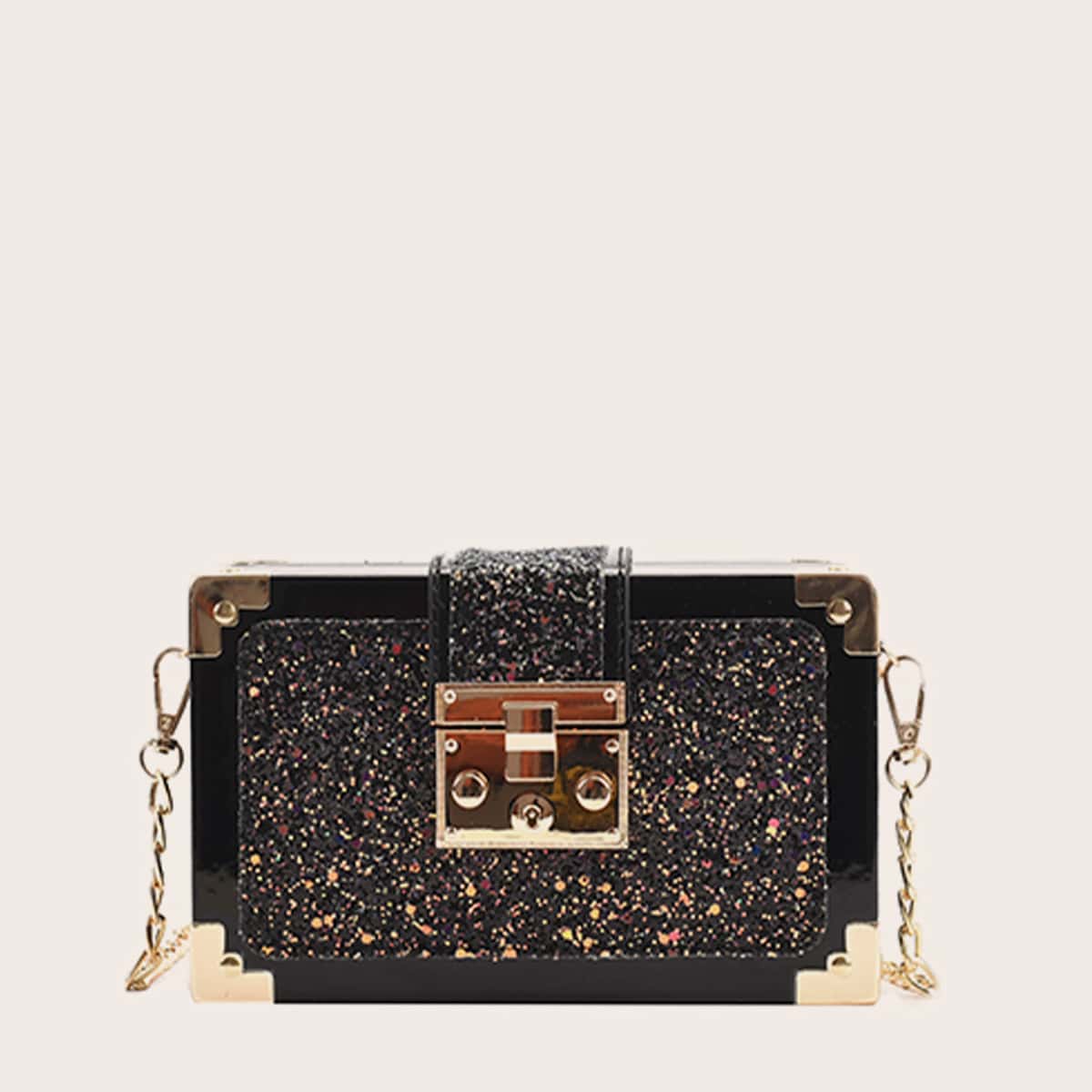

Glitter Chain Crossbody Bag, Black