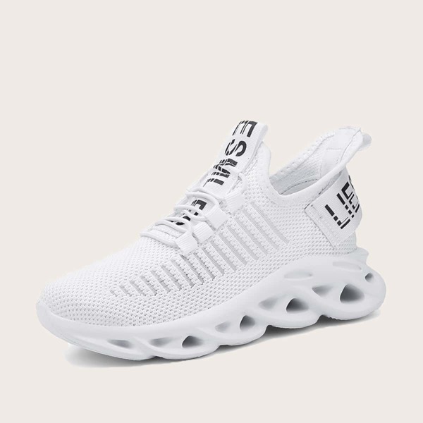 

Girls Letter Patch Lace-up Decor Sneakers, White