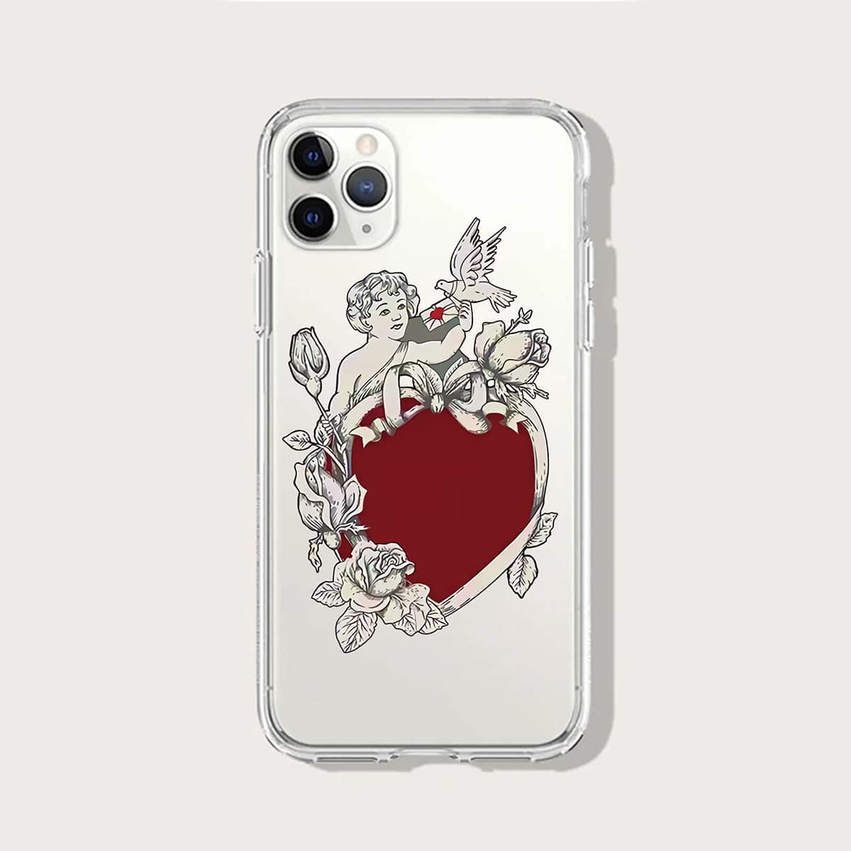 

Angel & Floral Print Phone Case, Clear
