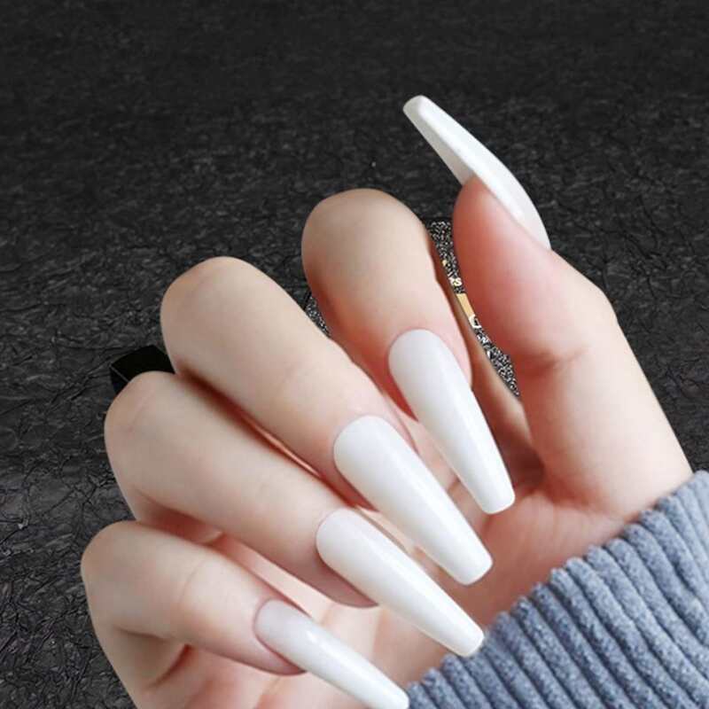 

24pcs Plain Lengthen Fake Nail, White