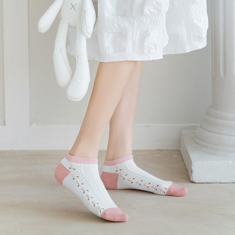 

1pair Floral Ankle Socks, Multicolor
