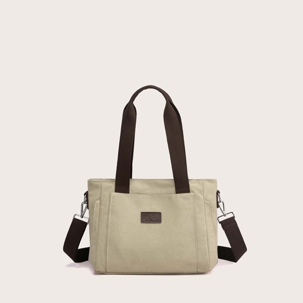 

Top Handle Canvas Tote Bag, Khaki
