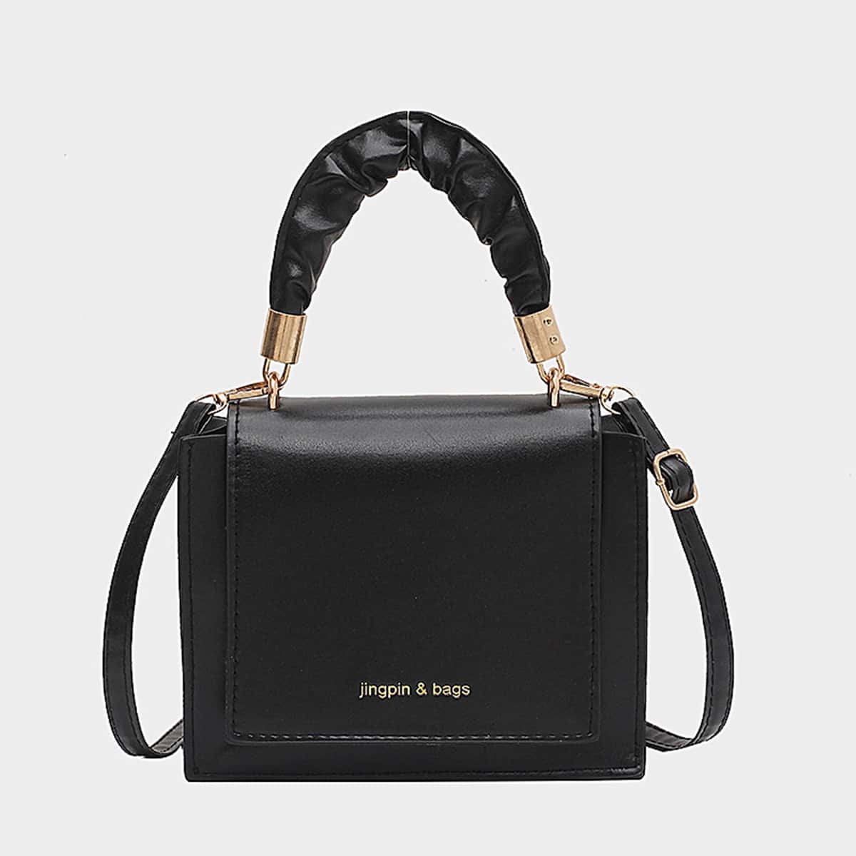 

Letter Graphic Satchel Bag, Black