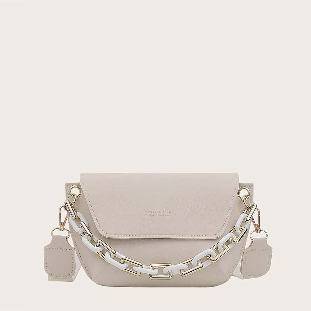 

Flap Chain Satchel Bag, Beige