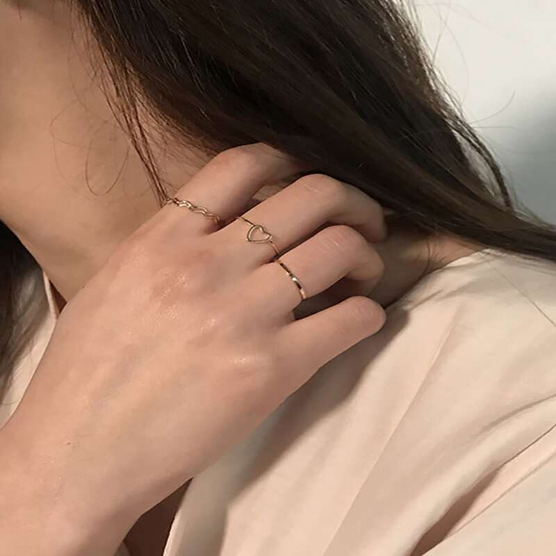 

4pcs Heart Design Wave Ring, Rose gold