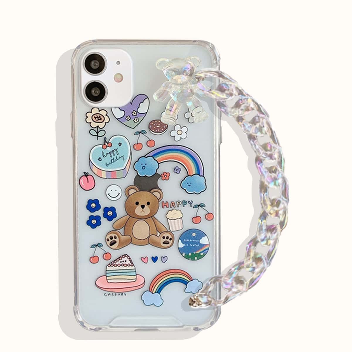

Cartoon Graphic Phone Case With Clear Chain