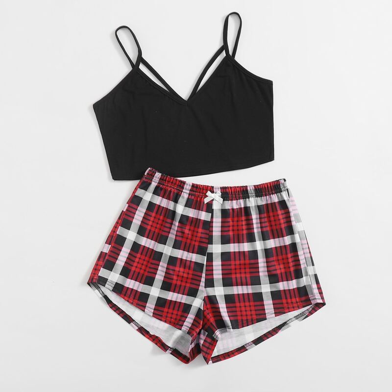 

Cut Out Bow Plaid Pajama Set, Multicolor