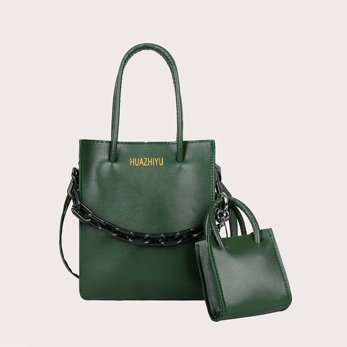 

2pcs Letter Graphic Satchel Bag Set, Green