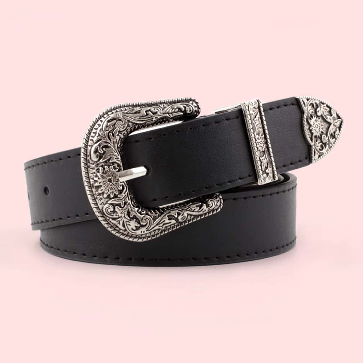 

Floral Buckle Belt, Black