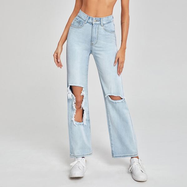 

High Waist Ripped Jeans, Light wash