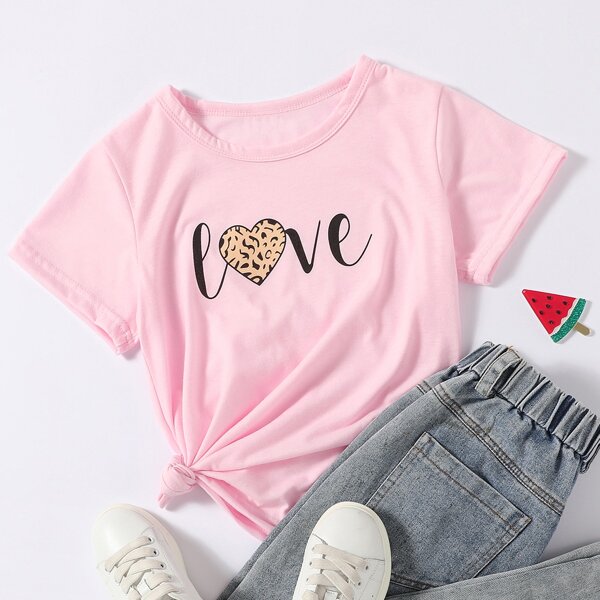 

Toddler Girls Heart & Letter Graphic Tee, Baby pink