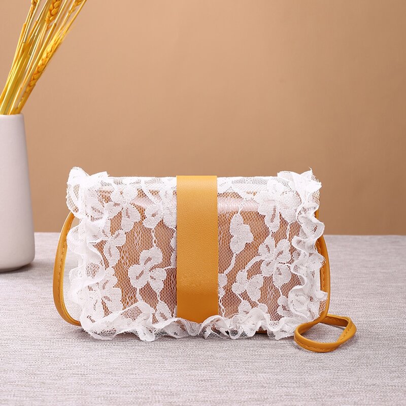 

Ruffle Trim Floral Lace Crossbody Bag, Yellow