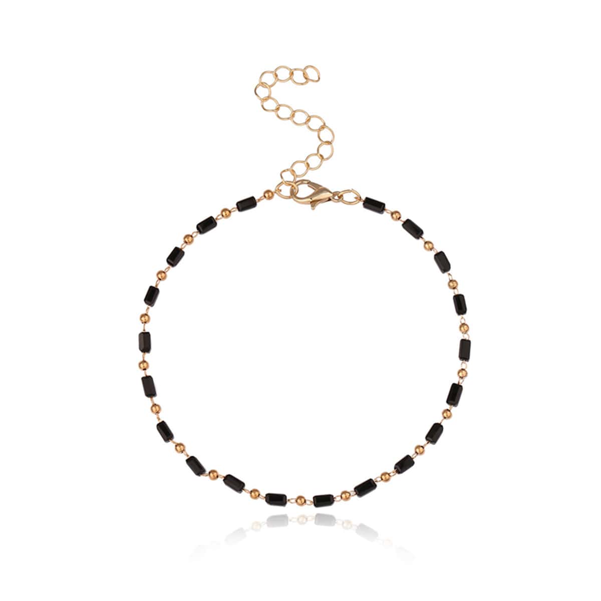 Simple Beaded Chain Anklet, Black