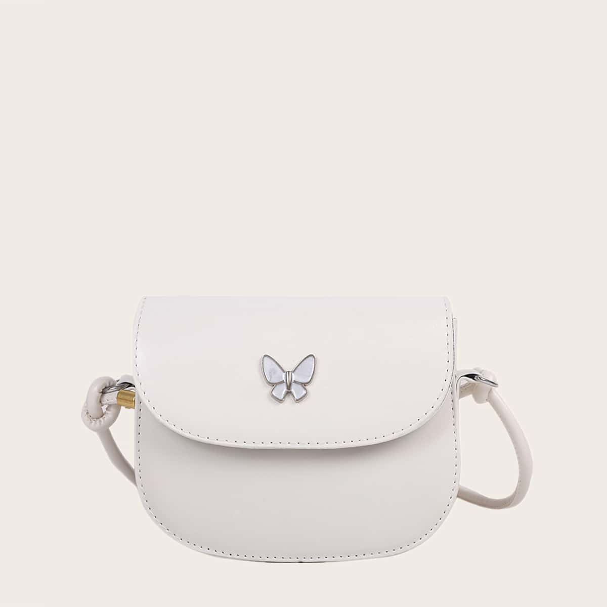 

Butterfly Decor Saddle Bag, White