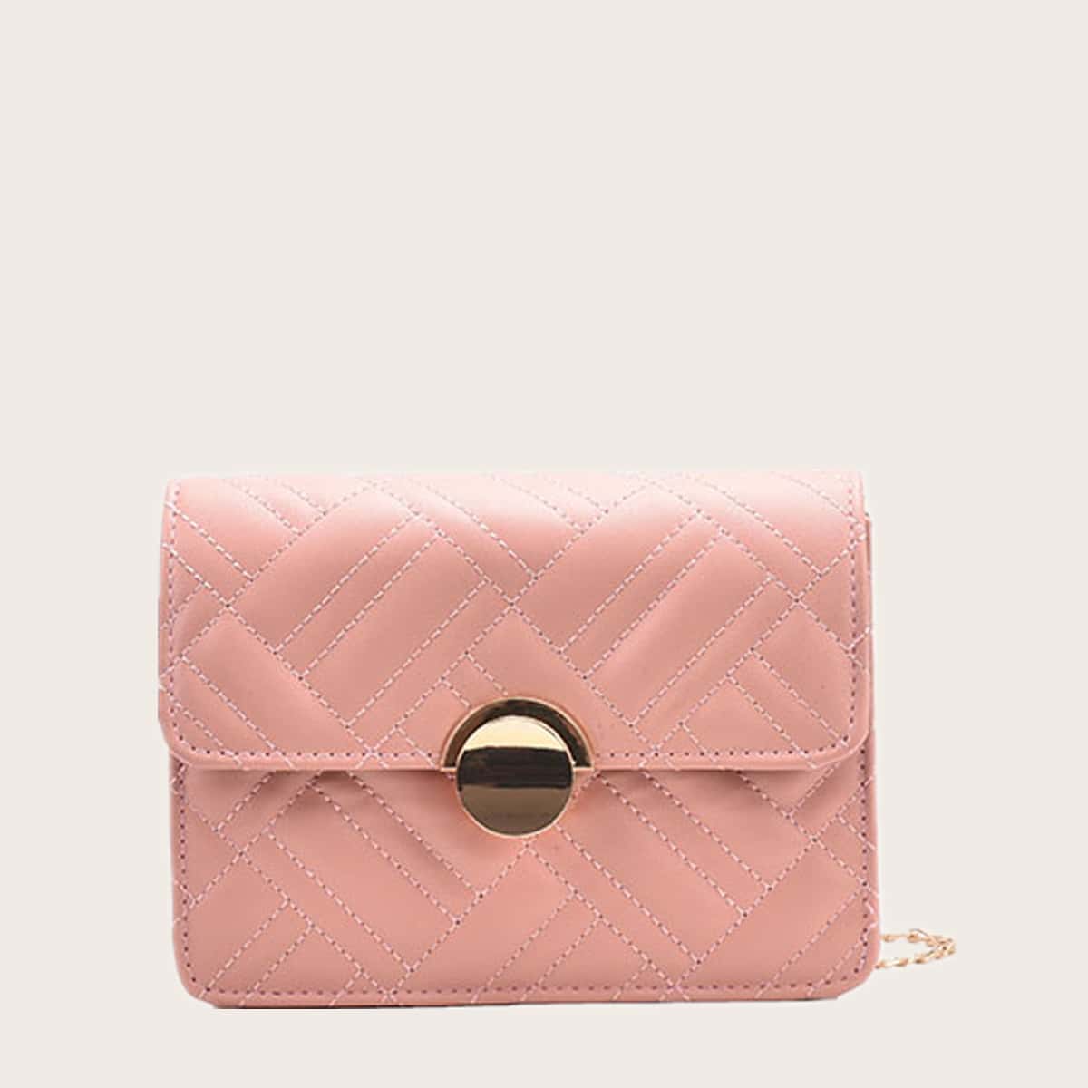 

Quilted Chain Square Bag, Pink