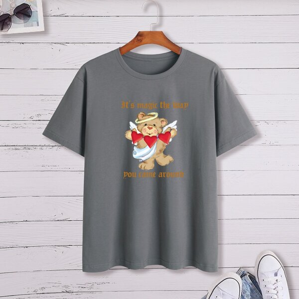 

Men Bear And Slogan Graphic Tee, Grey