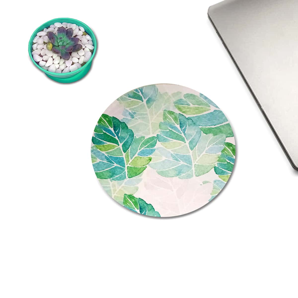 

Leaf Print Round Mouse Pad, Multicolor