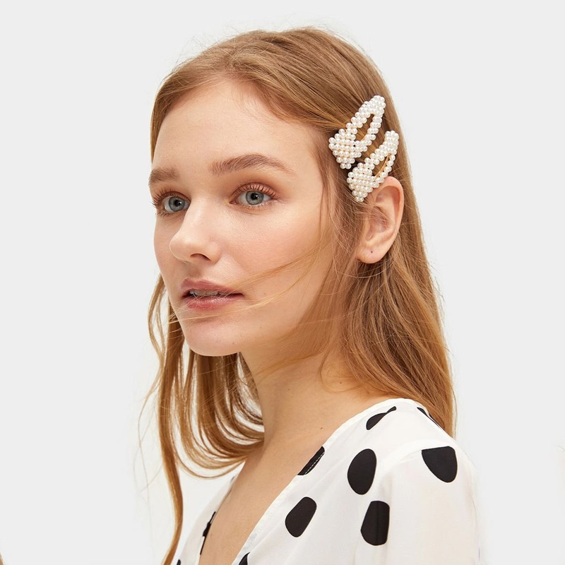 

2pcs Faux Pearl Hair Clip, Beige