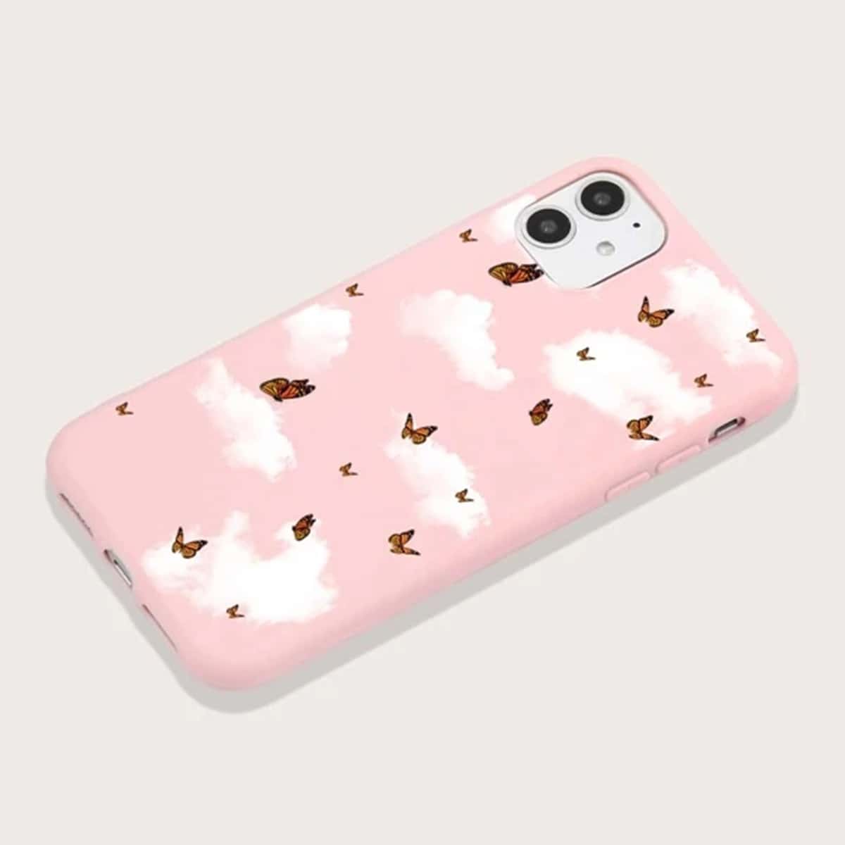 

Butterfly & Cloud Print Phone Case, Pink