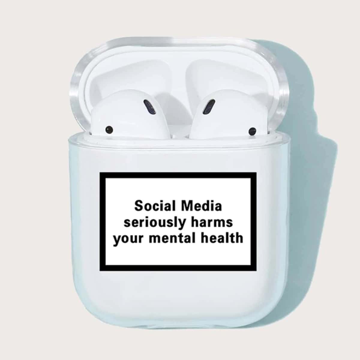 

Slogan Graphic Clear AirPods Case, Black and white