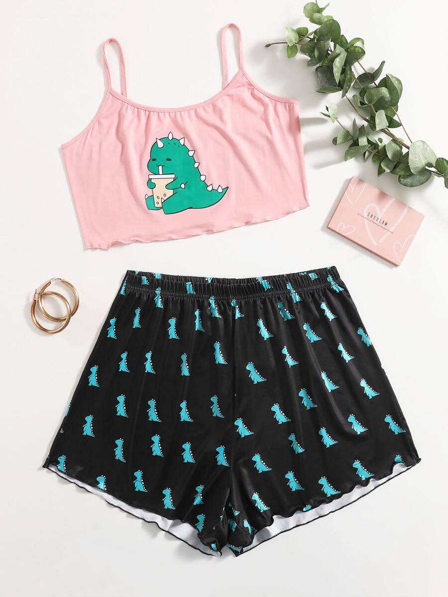 Conjunto de pijama de tirantes con estampado de dibujo animados - Multicolor - Ver 1