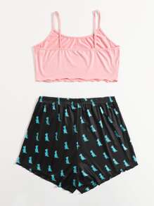 Conjunto de pijama de tirantes con estampado de dibujo animados - Multicolor - Ver 2