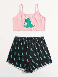 Conjunto de pijama de tirantes con estampado de dibujo animados - Multicolor - Ver 4