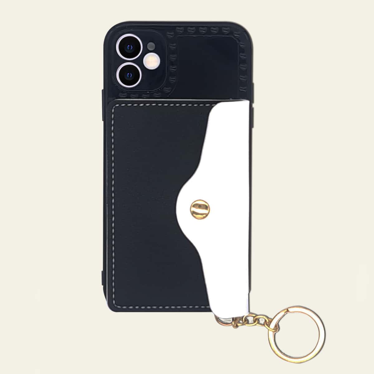 

Heart Colorblock Phone Case With Card Holder, Navy blue