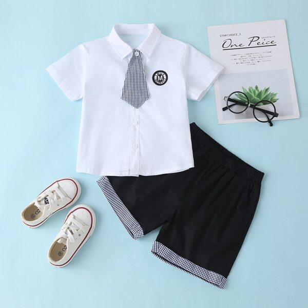 

Toddler Boys Badge Embroidery Shirt & Shorts, Black and white