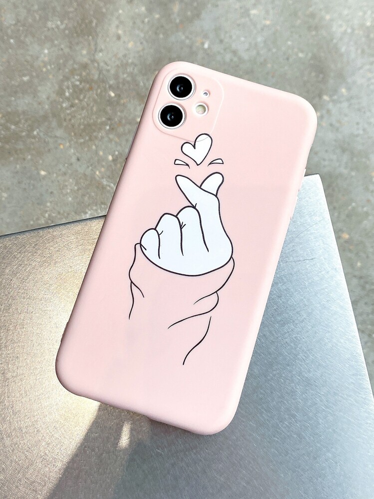 Baby Pink Pink 1pc Heart Pattern Case Compatible With IPhone - Multicolor - View 2