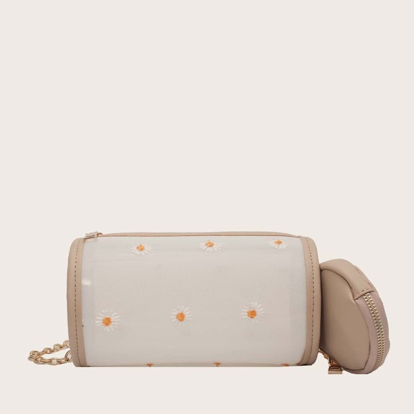 

Floral Embroidered Chain Bag With Purse, Khaki